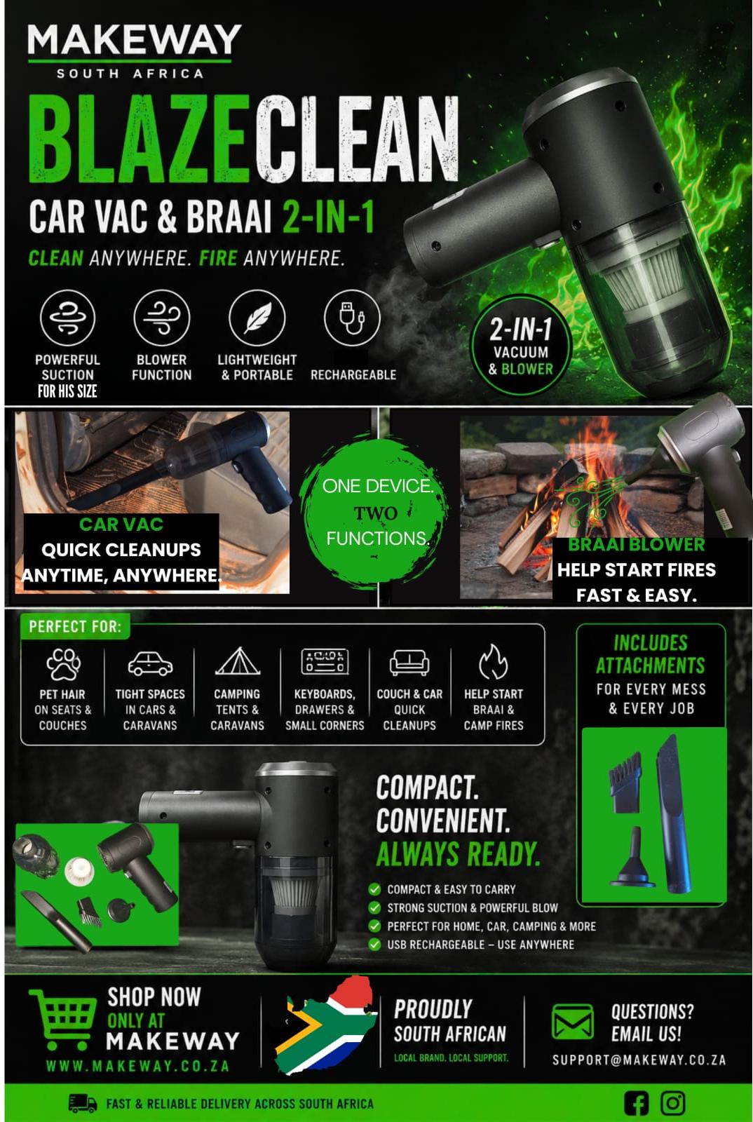 BlazeClean - Car & Braai Vac 2-in-1
